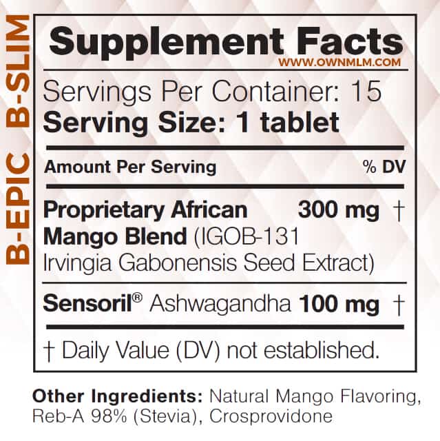 bepic b-slim tablets: supplement facts